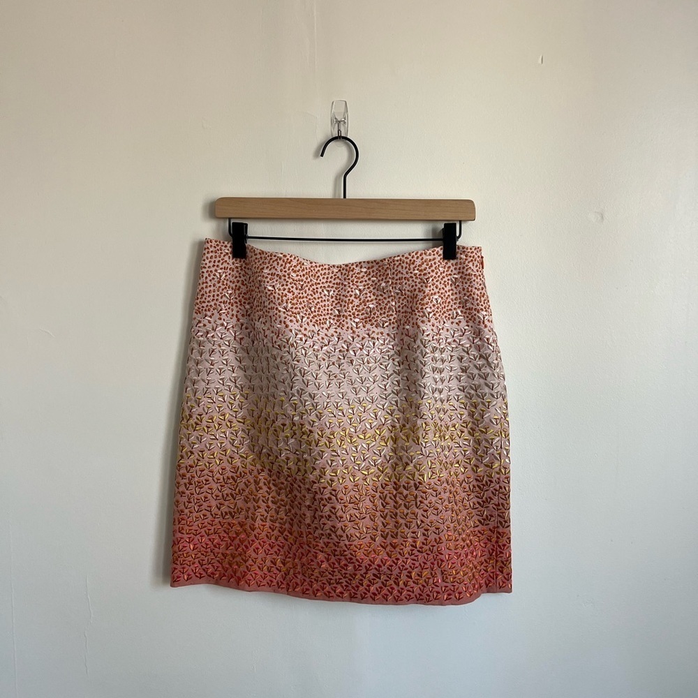 Anthropologie HD in Paris Pink Linen Floral Embroidered Skirt